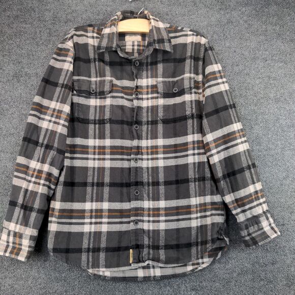 Jachs Mens Button-Up Shirt Gray Plaid Medium Long Sleeve Chest Flap Pockets - Picture 2 of 13